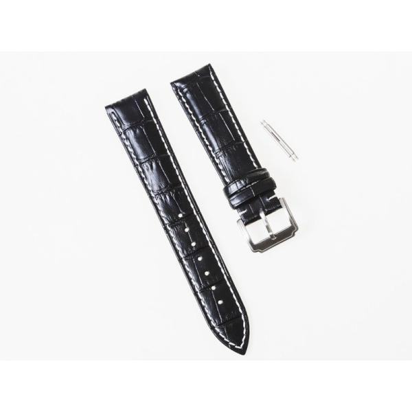 汎用 腕時計 交換用 艶消し 本革 ワニ革風 バンド ベルト 線入り 黒地×白い縫い目#21mm