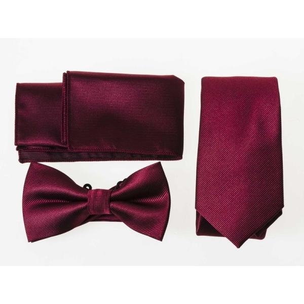 メンズファッション ビジネス カジュアル ネクタイ×蝶ネクタイ×ポケットチーフ セット#ワインレッド