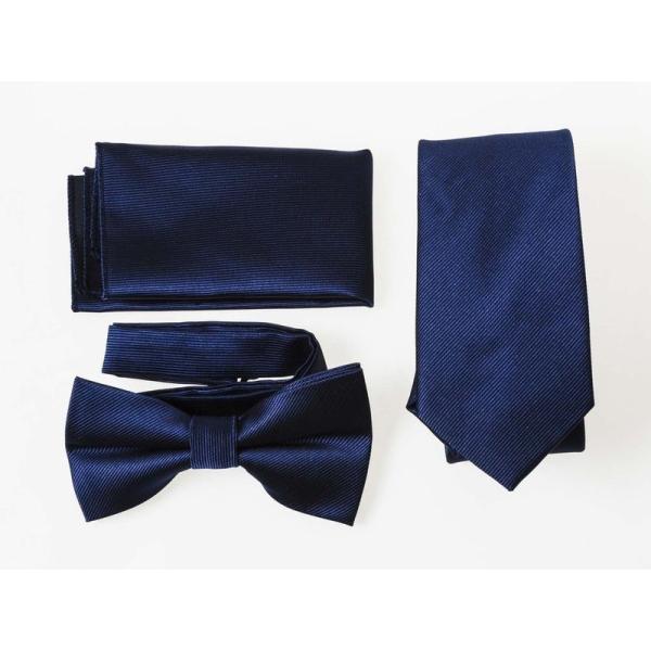 メンズファッション ビジネス カジュアル ネクタイ×蝶ネクタイ×ポケットチーフ セット#ネイビー