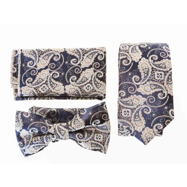 メンズファッション ビジネス カジュアル ネクタイ×蝶ネクタイ×ポケットチーフ セット#ペイズリー柄