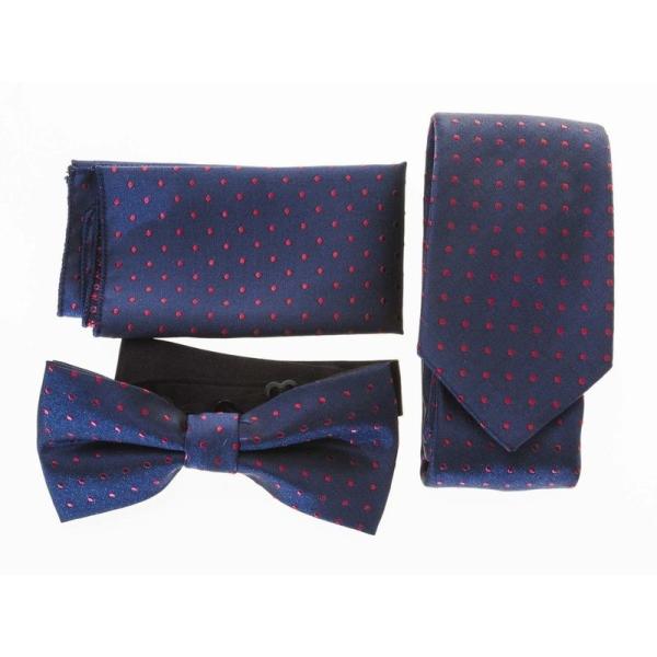メンズファッション ビジネス カジュアル ネクタイ×蝶ネクタイ×ポケットチーフ セット#青 水玉B