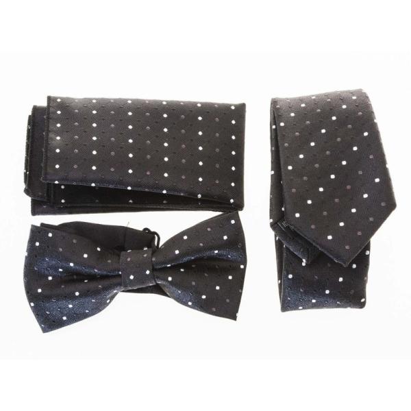 メンズファッション ビジネス カジュアル ネクタイ×蝶ネクタイ×ポケットチーフ セット#黒地 水玉