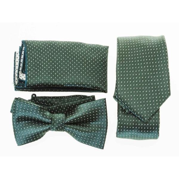 メンズファッション ビジネス カジュアル ネクタイ×蝶ネクタイ×ポケットチーフ セット#緑 水玉