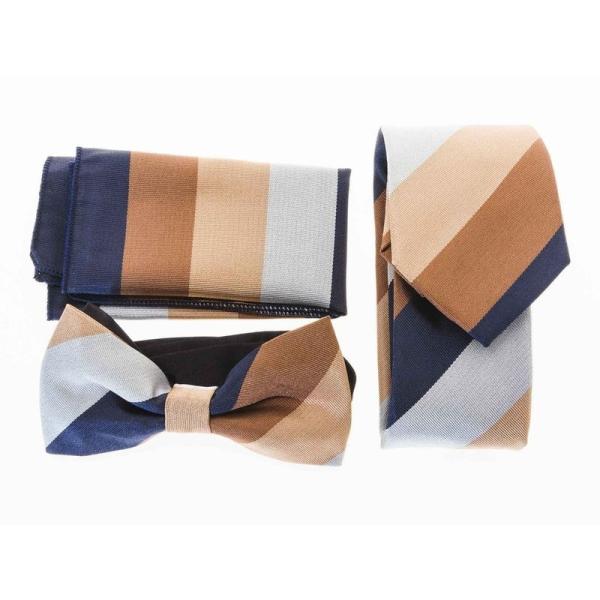 メンズファッション ビジネス カジュアル ネクタイ×蝶ネクタイ×ポケットチーフ セット#縞柄