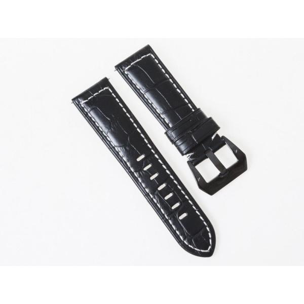 汎用 本革 腕時計 ベルト ブレスレット バンド 交換 ブラックバックル#幅22mm ワニ革風 ブラ...