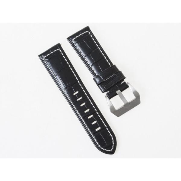 汎用 本革 腕時計 ベルト ブレスレット バンド 交換 シルバーバックル#幅24mm ワニ革風 ブラ...