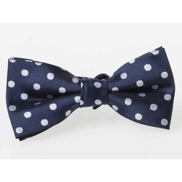 子供用 発表会 パーティー 入学式など ドット柄 蝶結び リボン#ネイビー