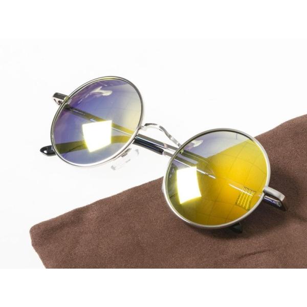 伊達メガネ 偏光サングラス 丸眼鏡 収納ポーチ付#シャンパンゴールドレンズ