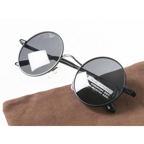 伊達メガネ 偏光サングラス 丸眼鏡 収納ポーチ付#ブラックフレーム+ブラックレンズ