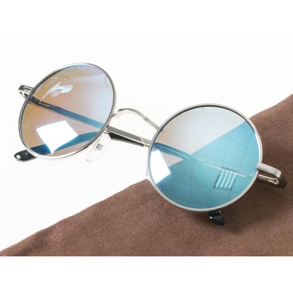 伊達メガネ 偏光サングラス 丸眼鏡 収納ポーチ付#ブルーレンズ