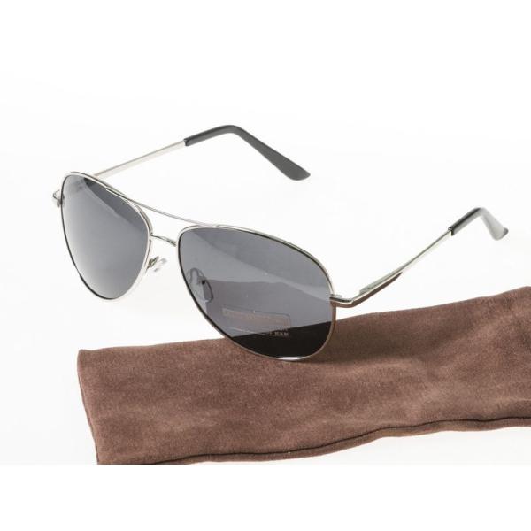 伊達メガネ レトロ UVカット 偏光サングラス 収納ポーチ付#シルバーフレーム+ブラックレンズ