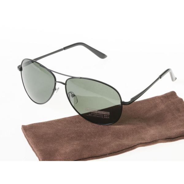 伊達メガネ レトロ UVカット 偏光サングラス 収納ポーチ付#ブラックフレーム+グリーンレンズ