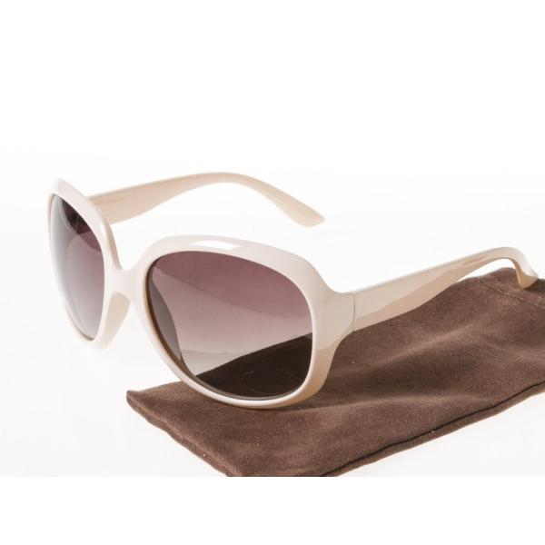 レディース 女性用 ビッグフレーム 伊達メガネ 偏光サングラス 収納ポーチ付#ベージュ