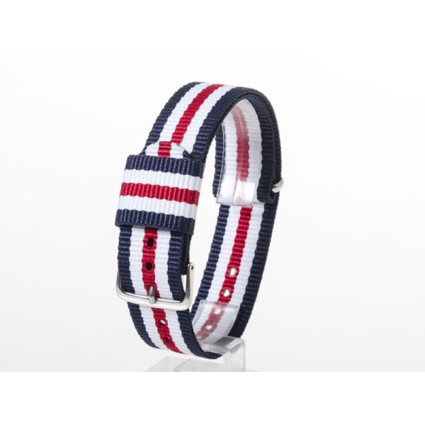 交換用 ナイロン製 腕時計 ベルト バンド 20mm#ブルー+ホワイト+レッド+ホワイト+ブルー