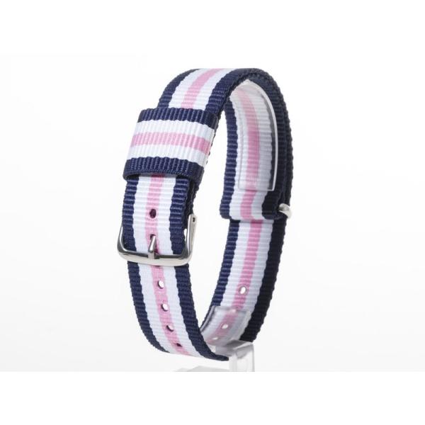 交換用 ナイロン製 腕時計 ベルト バンド 20mm#ブルー+ホワイト+ピンク+ホワイト+ブルー