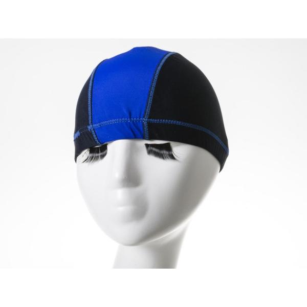 男女兼用 弾性繊維製 水泳帽 スイムキャップ フリーサイズ シンプル #無地 青×黒
