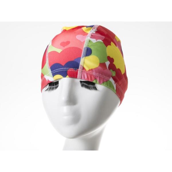 男女兼用 弾性繊維製 水泳帽 スイムキャップ フリーサイズ シンプル #ハート カラフル