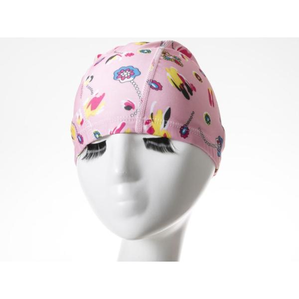 男女兼用 弾性繊維製 水泳帽 スイムキャップ フリーサイズ シンプル #花柄 ピンク