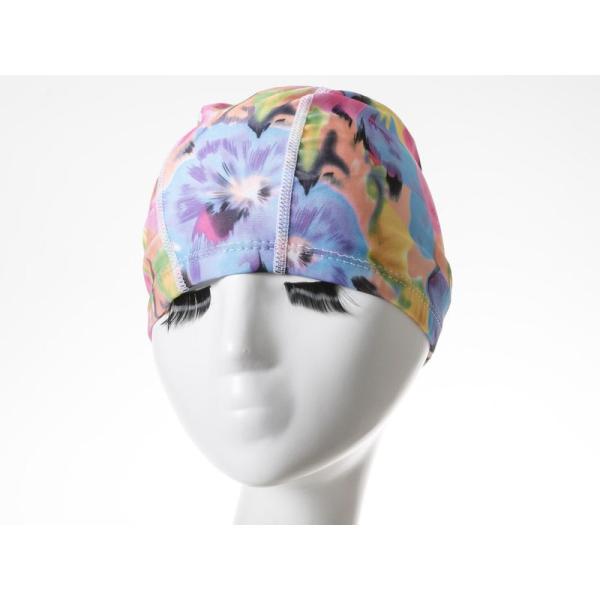 男女兼用 弾性繊維製 水泳帽 スイムキャップ フリーサイズ シンプル #花柄A