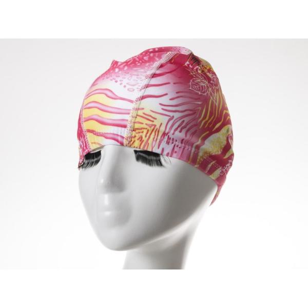 男女兼用 弾性繊維製 水泳帽 スイムキャップ フリーサイズ シンプル #花柄 ローズ色