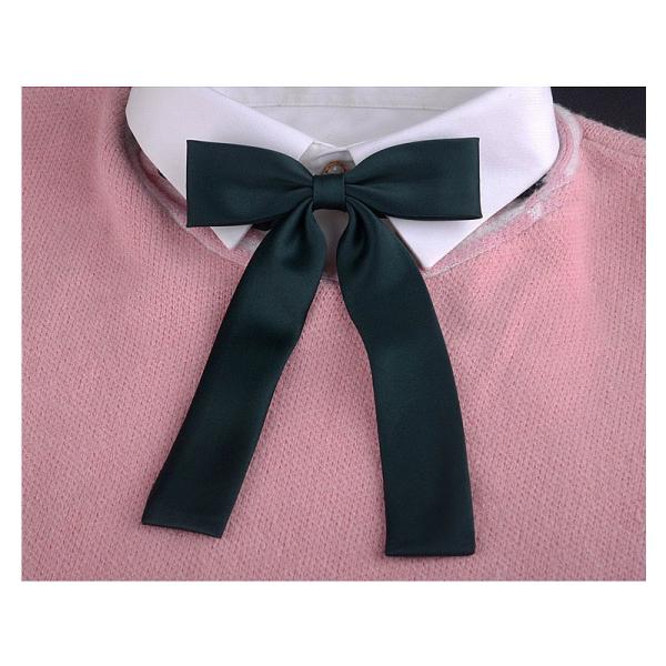 レディースファッション 学生風 無地 リボンタイ 蝶タイ ボウタイ 結ぶ必要なし#グリーン