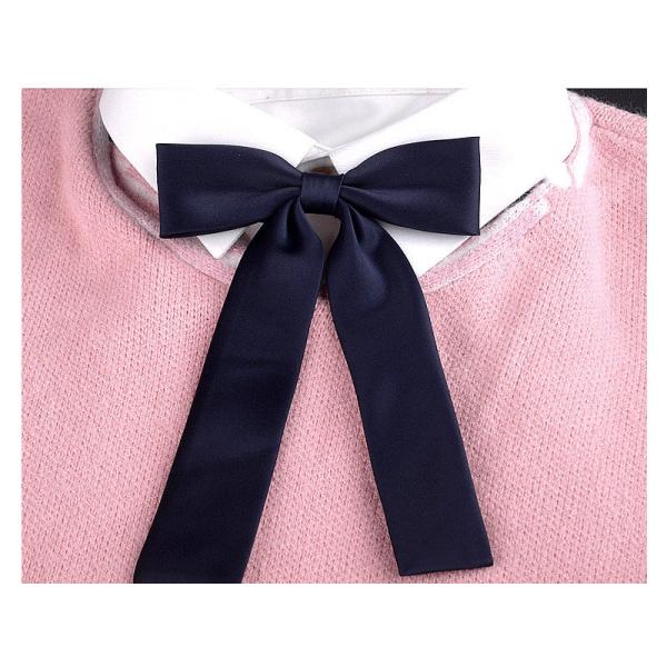 レディースファッション 学生風 無地 リボンタイ 蝶タイ ボウタイ 結ぶ必要なし#ネイビー