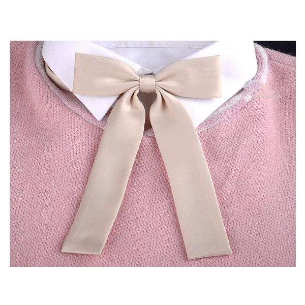 レディースファッション 学生風 無地 リボンタイ 蝶タイ ボウタイ 結ぶ必要なし#ベージュ