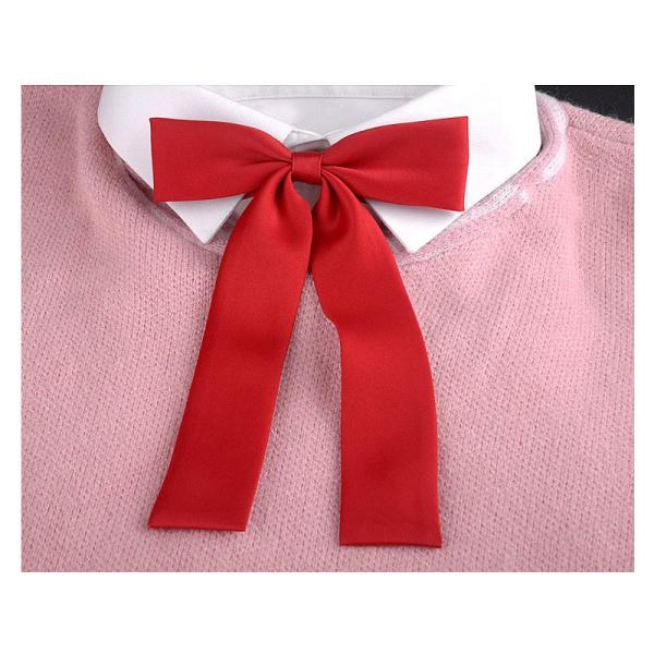 レディースファッション 学生風 無地 リボンタイ 蝶タイ ボウタイ 結ぶ必要なし#レッド
