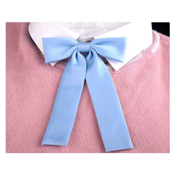 レディースファッション 学生風 無地 リボンタイ 蝶タイ ボウタイ 結ぶ必要なし#ライトブルー