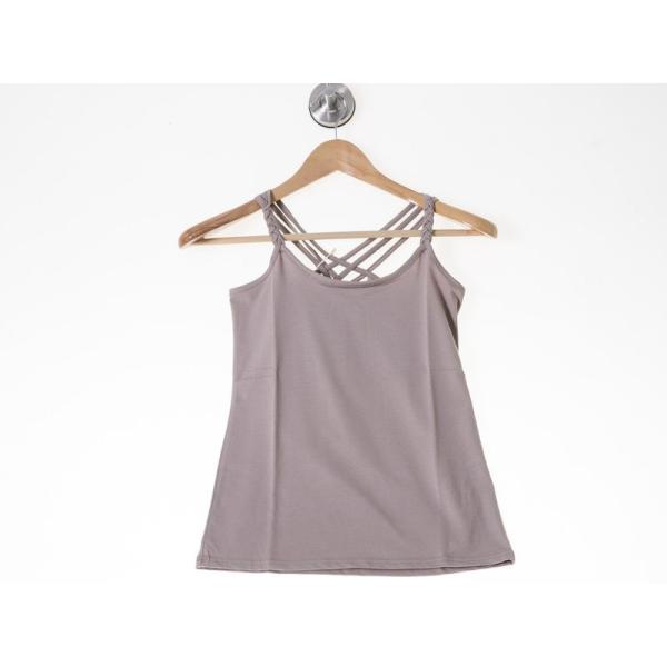 レディースファッション Xライン 編み風細紐 キャミソール トップス インナー 無地#ブラウン