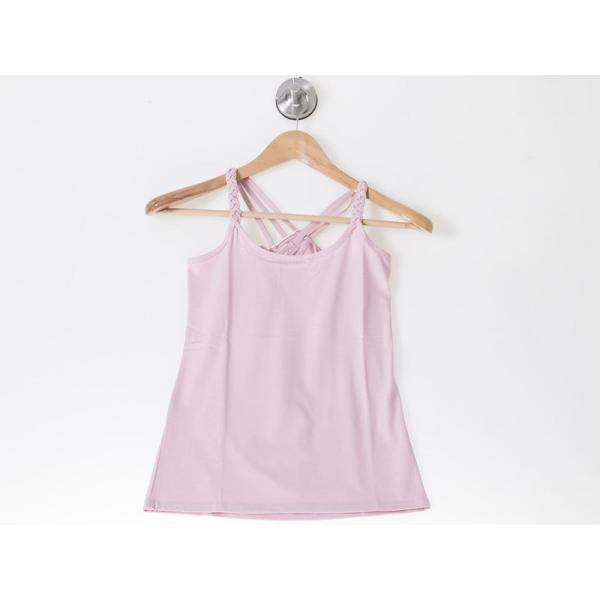 レディースファッション Xライン 編み風細紐 キャミソール トップス インナー 無地#ピンク
