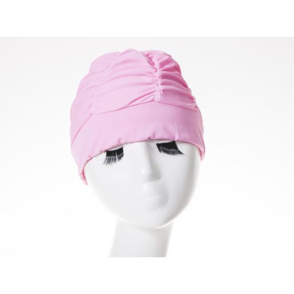 男女兼用 子供 大人 プリーツ風 水泳帽 弾性繊維製 スイムキャップ フリーサイズ#ピンク