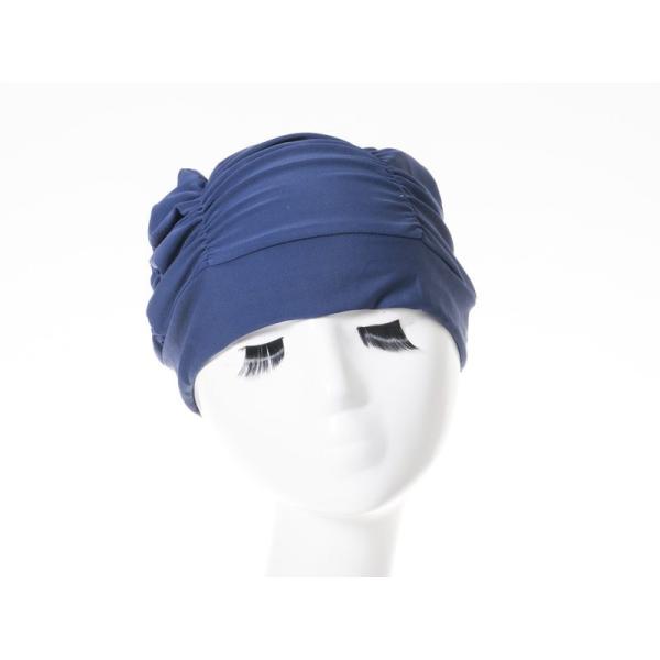 男女兼用 子供 大人 プリーツ風 水泳帽 弾性繊維製 スイムキャップ フリーサイズ#ネイビー