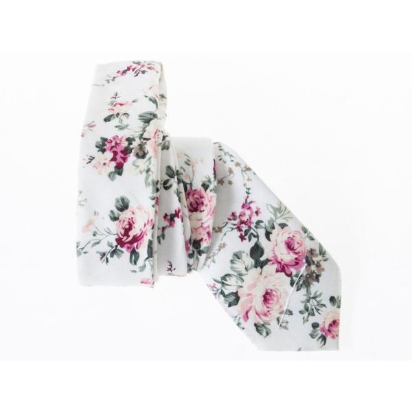 カジュアル ビジネス 正装 ファッション小物 スーツなど 細身ネクタイ 幅6CM#花柄Aホワイト