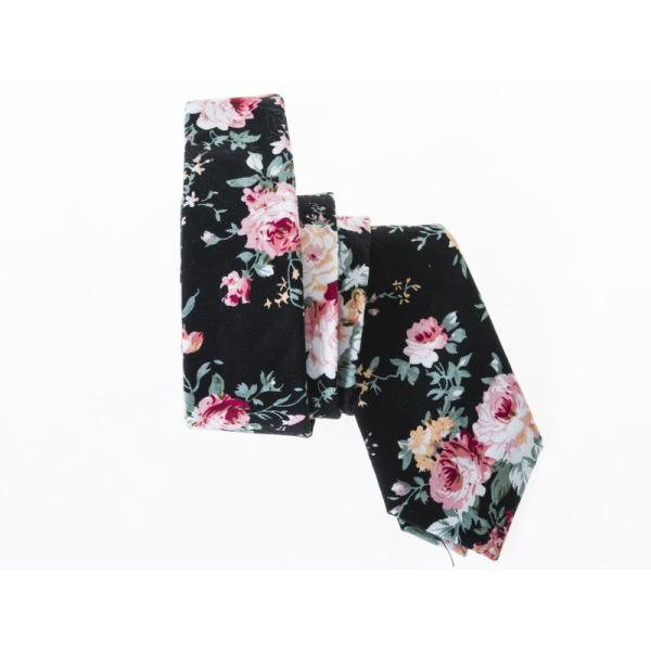 カジュアル ビジネス 正装 ファッション小物 スーツなど 細身ネクタイ 幅6CM#花柄Aブラック