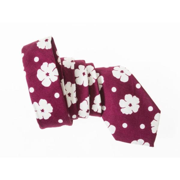 カジュアル ビジネス 正装 ファッション小物 スーツなど 細身ネクタイ 幅6CM#白い花×レッド