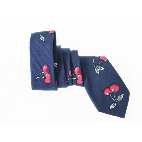 カジュアル ビジネス 正装 ファッション小物 スーツなど 細身ネクタイ 幅6CM#さくらんぼ×ブルー