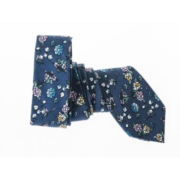カジュアル ビジネス 正装 ファッション小物 スーツなど 細身ネクタイ 幅6CM#青地フラワー