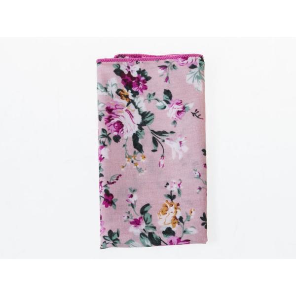 メンズファション小物 正装 ビジネス カジュアル レトロ風 ポケットチーフ ハンカチ#ピンク×フラワ...