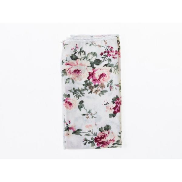 メンズファション小物 正装 ビジネス カジュアル レトロ風 ポケットチーフ ハンカチ#花柄ホワイト