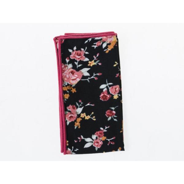 メンズファション小物 正装 ビジネス カジュアル レトロ風 ポケットチーフ ハンカチ#花柄ブラック