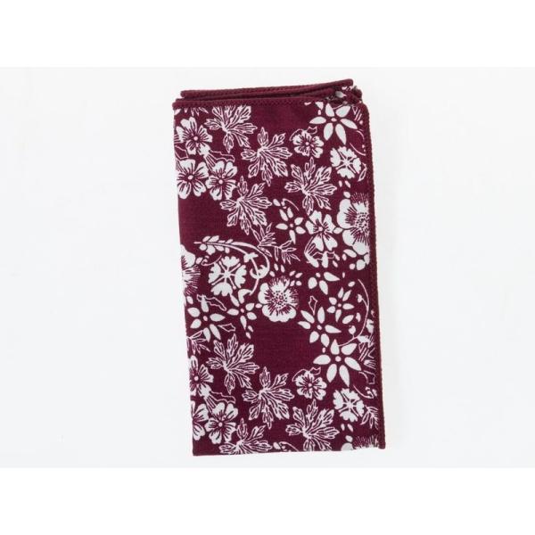 メンズファション小物 正装 ビジネス カジュアル レトロ風 ポケットチーフ ハンカチ#花柄レッド