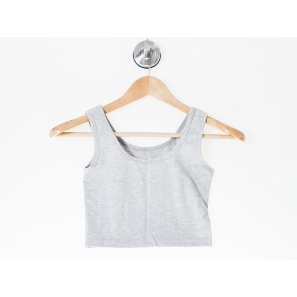 レディース Uネック スポーツ ショート丈 タンクトップ#Lサイズ グレー
