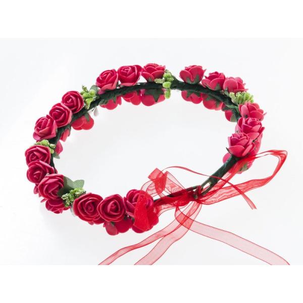 花嫁 花冠 花かんむり フラワー 造花アクセサリー 二重 ウェディング イベントなど#レッド
