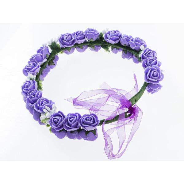 花嫁 花冠 花かんむり フラワー 造花アクセサリー 二重 ウェディング イベントなど#パープル