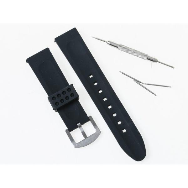 交換 スポーツ 通気性 防水 シリコン製 時計 腕時計 バンド ベルト 溝付 22MM#ブラック