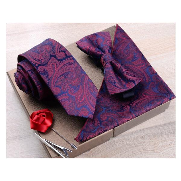 メンズファッション ネクタイ×蝶ネクタイ×ポケットチーフ×ブローチ×ネクタイピン 5点セット#ブルー...