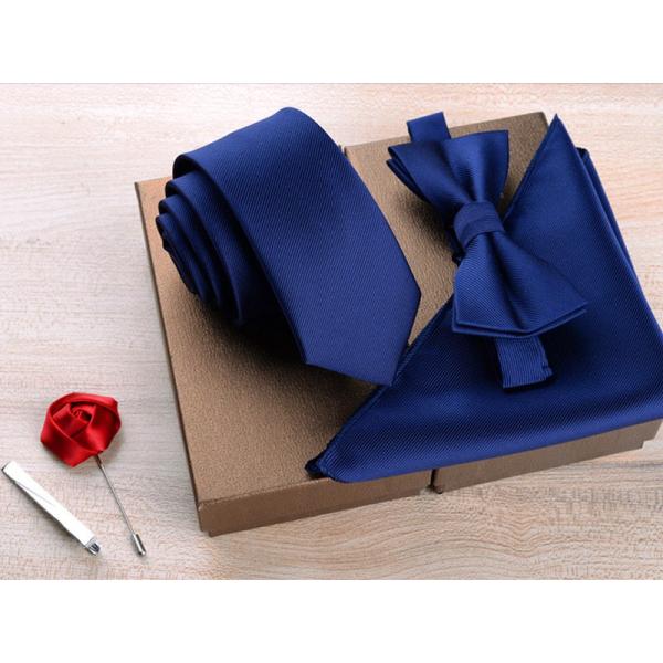 メンズファッション ネクタイ×蝶ネクタイ×ポケットチーフ×ブローチ×ネクタイピン 5点セット#ネイビ...