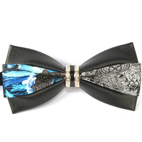 メンズファッション PUレザー製 ラインストーン付 蝶ネクタイ リボンタイ#模様18