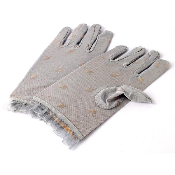 レース 水玉柄 ラビット 柄 透明感 日焼け止め UVカット ショート 手袋#グレー